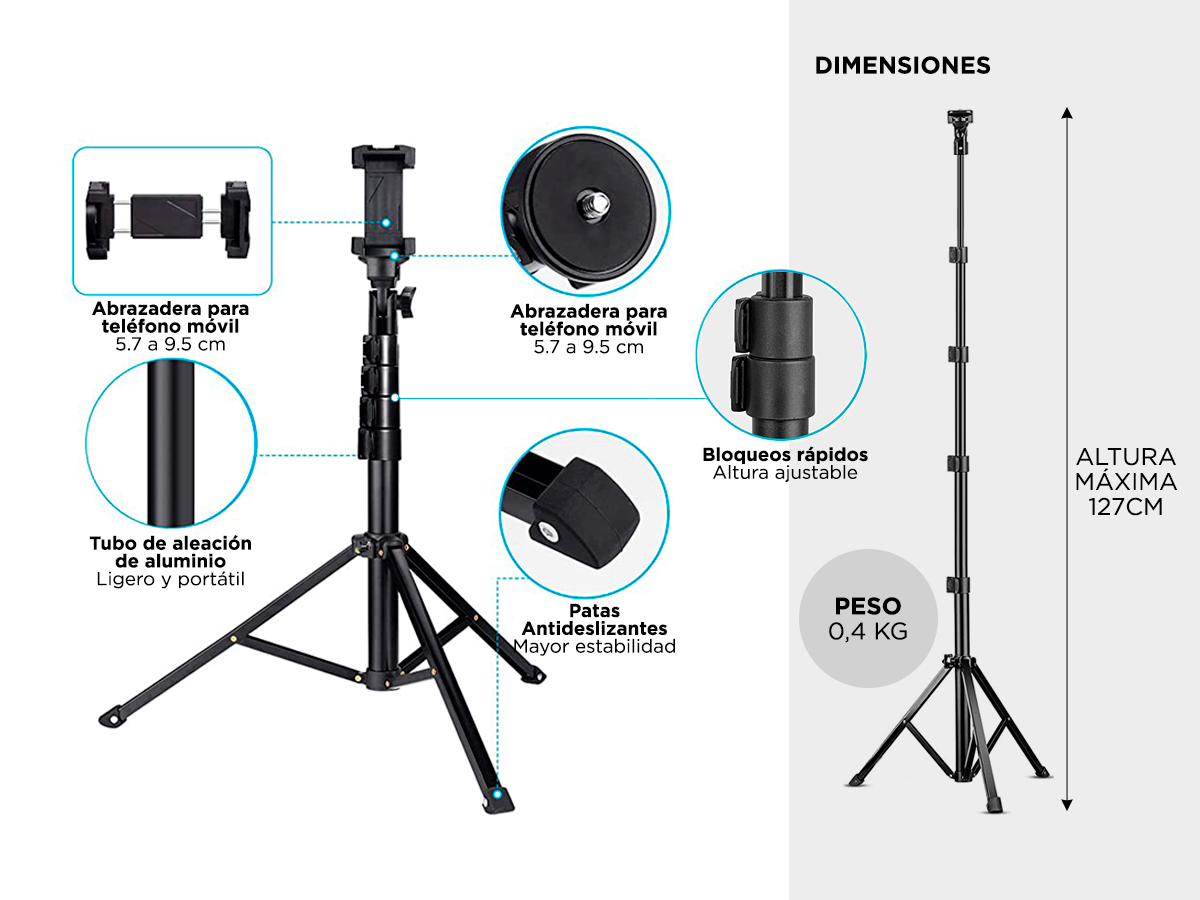 Trípode Extensible Gadnic DAA214 Con Control Remoto Bluetooth - Imagen 5