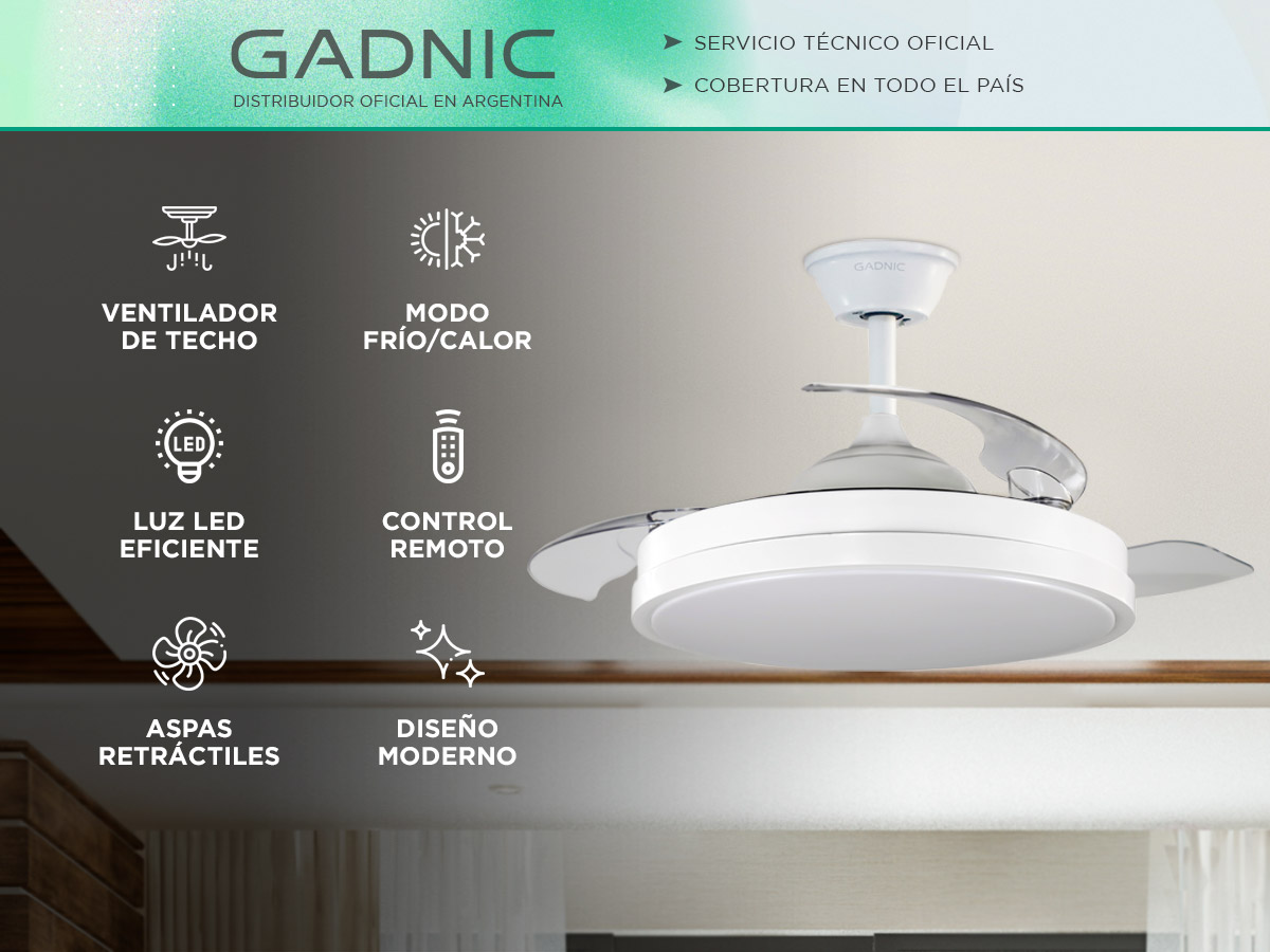 Ventilador de Techo ClimaLed Gadnic 3 Aspas Retractiles - Imagen 2