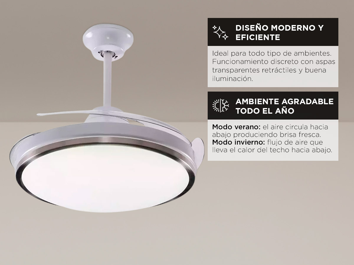 Ventilador de Techo ClimaLed Gadnic 3 Aspas Retractiles - Imagen 3