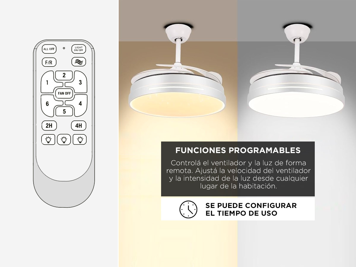 Ventilador de Techo ClimaLed Gadnic 3 Aspas Retractiles - Imagen 4