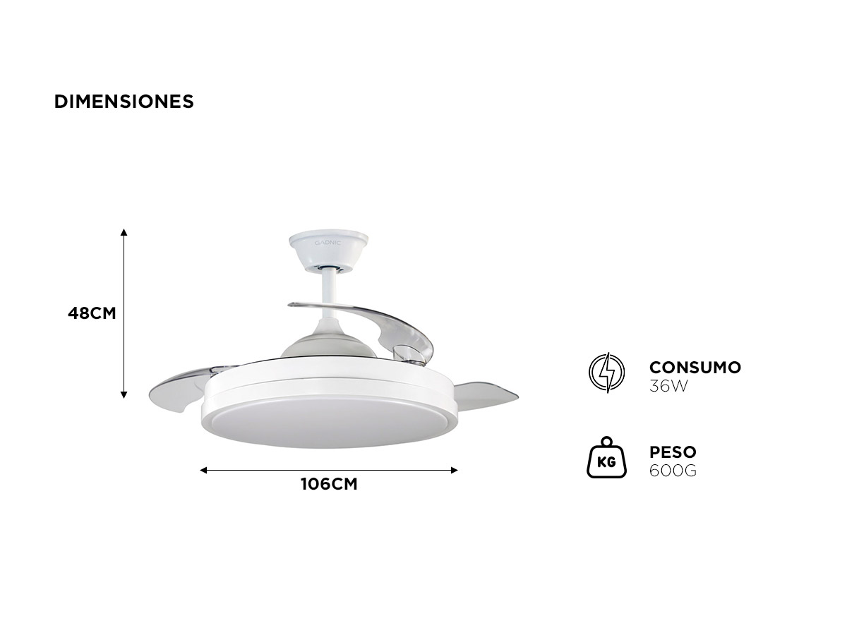 Ventilador de Techo ClimaLed Gadnic 3 Aspas Retractiles - Imagen 5