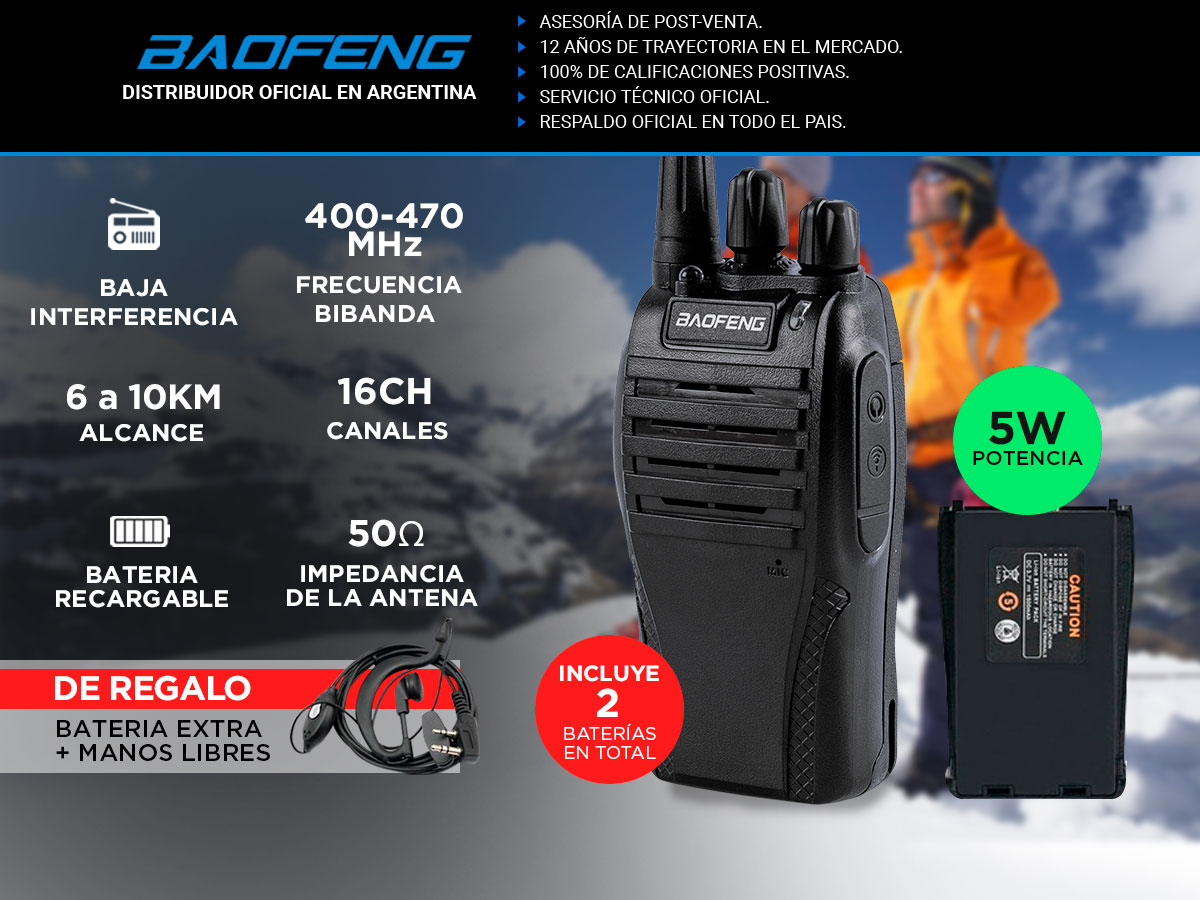 Handy Baofeng BF-999S Kit x3 5w 16CH UHF Hasta 10km 6 Baterías y 3 Manos Libres - Imagen 2
