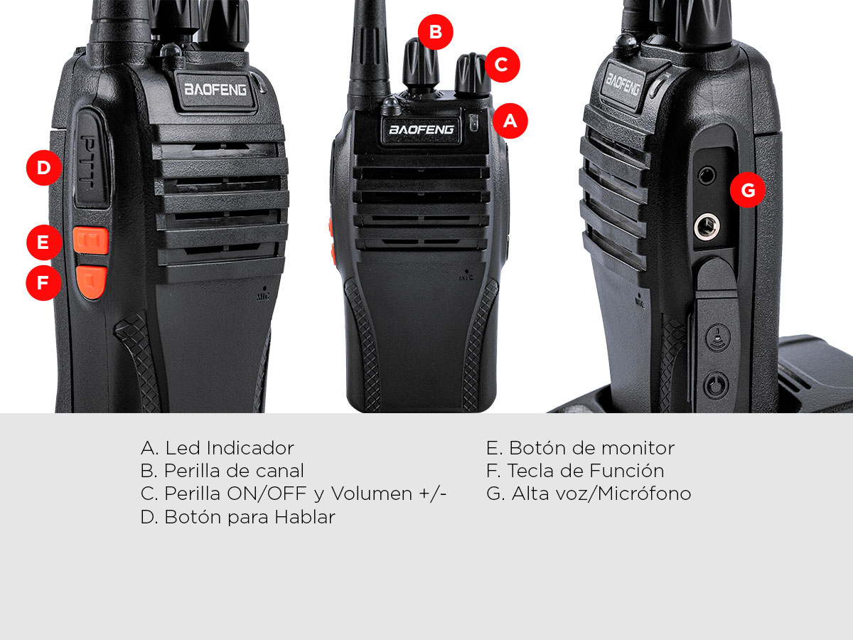 Handy Baofeng BF-999S Kit x3 5w 16CH UHF Hasta 10km 6 Baterías y 3 Manos Libres - Imagen 6