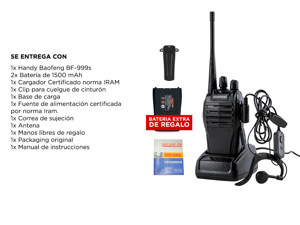 Handy Baofeng BF-999S Kit x3 5w 16CH UHF Hasta 10km 6 Baterías y 3 Manos Libres - Imagen 7