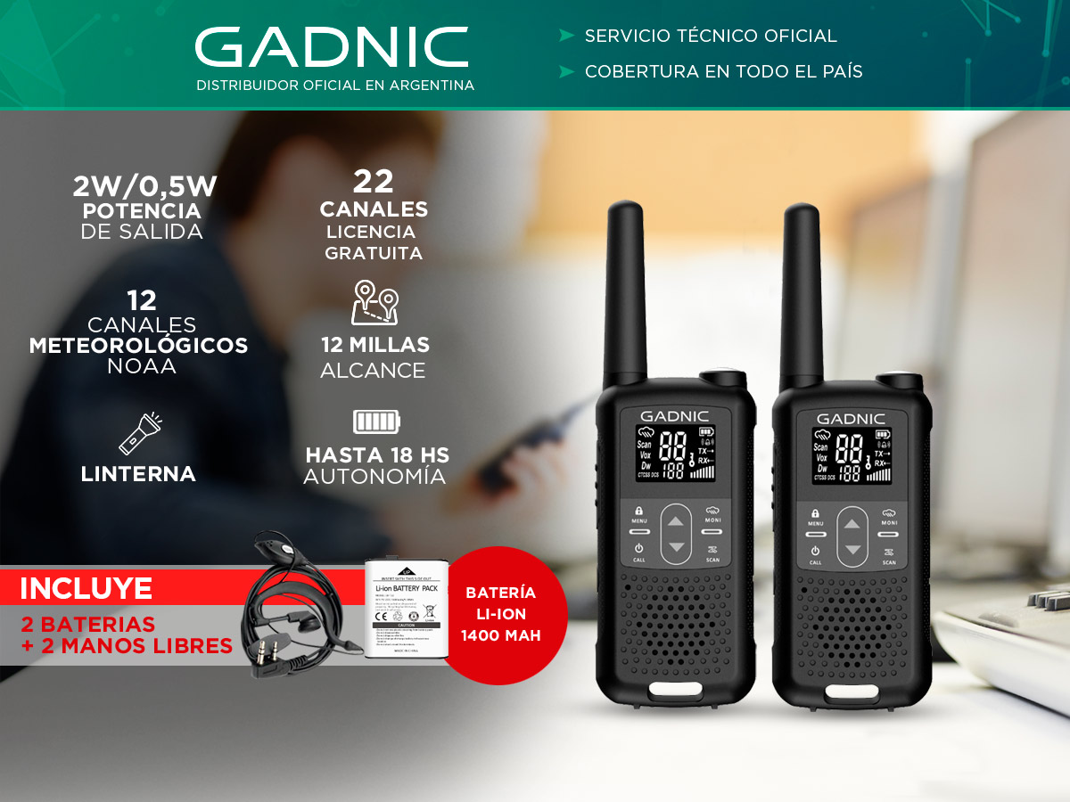 Kit x 4 Handy Gadnic WK5200 Kit 2 Unidades 22CH UHF Display USB C + Manos Libres - Imagen 2