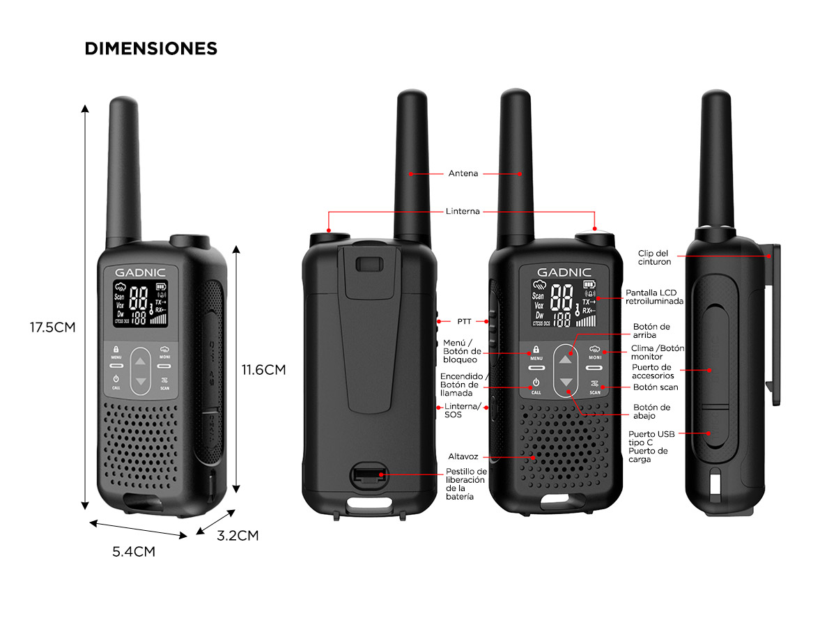Kit 6 Mini Walkie Talkie Gadnic WK5200 Bidireccional de Largo Alcance - Imagen 6