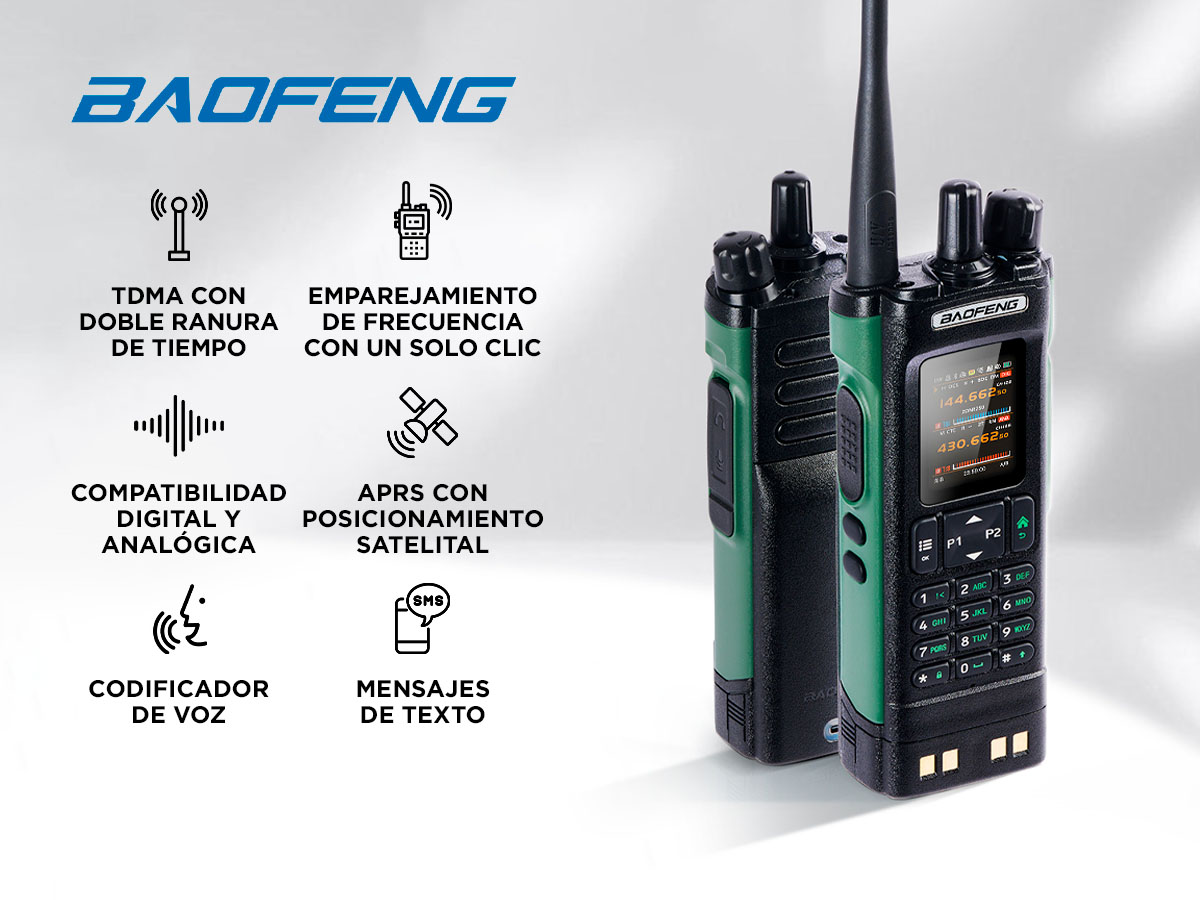 Handy Baofeng DM 32UV Doble Banda VHF UHF Digital Analogico 8W Pantalla 20 Pulgadas Bateria 2500mAh - Imagen 2