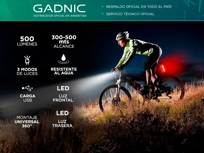Luces Led Para Bicicleta USB Recargables Gadnic - Imagen 2