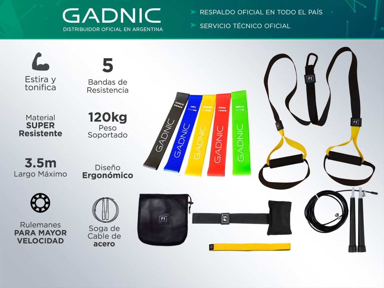 Kit Banda de Suspension P3 Pro + Bandas de Resistencia + Soga Gadnic - Imagen 7