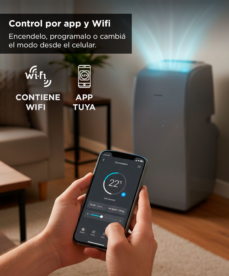 Aire Acondicionado Portátil Gadnic 1280W Frio Calor WIFI Control Remoto App Tuya - Imagen 3