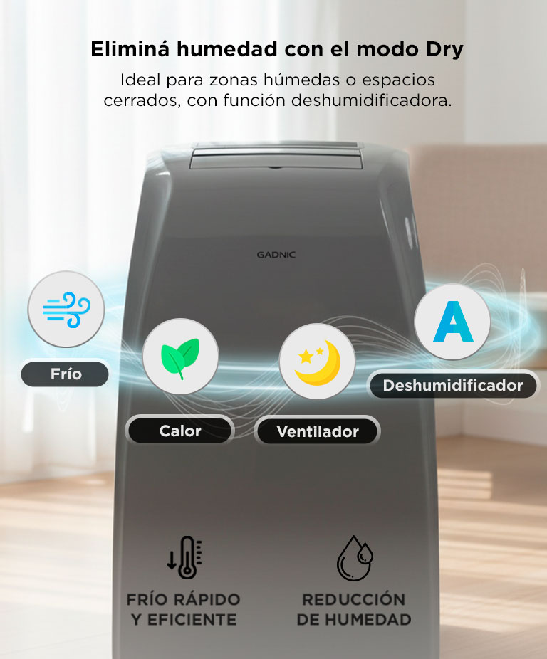 Aire Acondicionado Portátil Gadnic 1280W Frio Calor WIFI Control Remoto App Tuya - Imagen 4