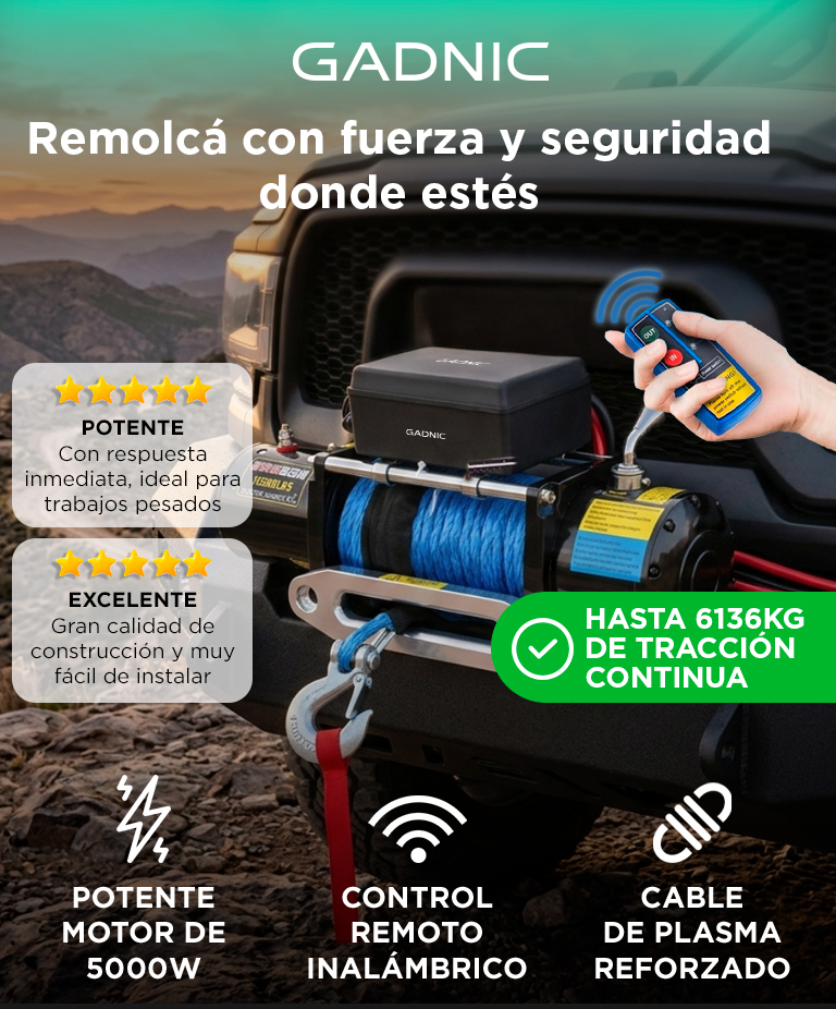 Malacate Eléctrico Gadnic 13500 LB 6136 Kg Control Remoto Motor 5000W - Imagen 2