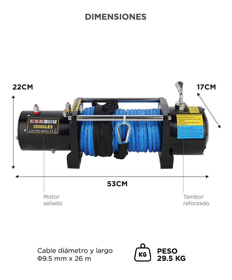 Malacate Eléctrico Gadnic 13500 LB 6136 Kg Control Remoto Motor 5000W - Imagen 6