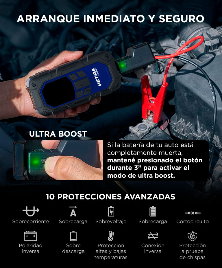Cargador Arrancador De Batería De Autos Vetra By Gadnic Inflador Portátil 12V 150 PSI 4 En 1 Compresor - Imagen 3