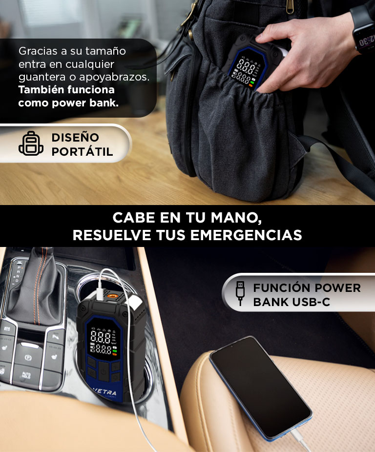 Cargador Arrancador De Batería De Autos Vetra By Gadnic Inflador Portátil 12V 150 PSI 4 En 1 Compresor - Imagen 5