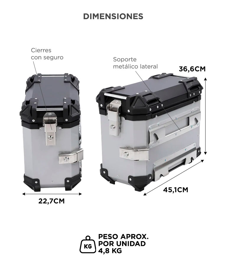 Kit 2 Baules Laterales Vetra by Gadnic 38L Aluminio Universal - Imagen 6
