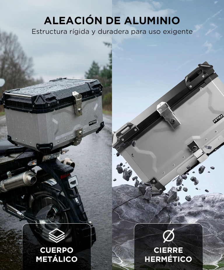 Baúl Top Case 65L Para Moto Vetra By Gadnic Trasero Aluminio Porta Casco - Imagen 4