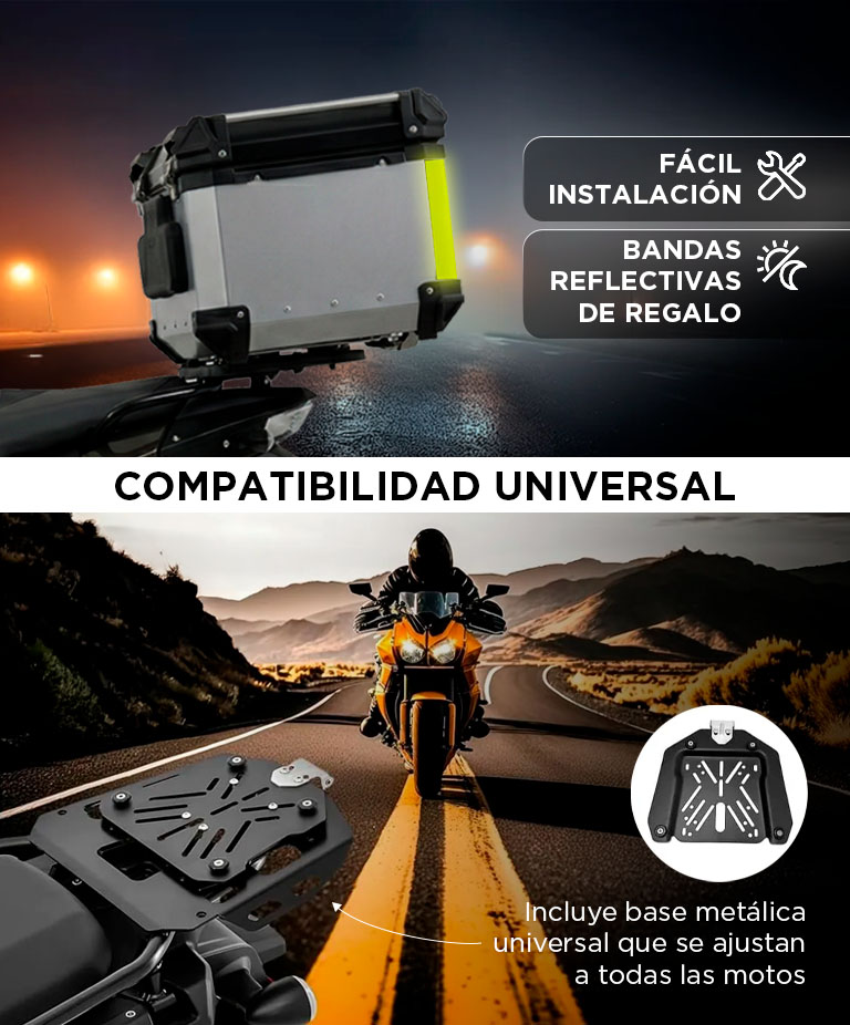 Baúl Top Case 65L Para Moto Vetra By Gadnic Trasero Aluminio Porta Casco - Imagen 5