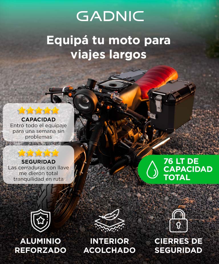 Kit x2 Baules Laterales Para Moto Vetra By Gadnic 38L Aluminio Equipaje Touring Universal - Imagen 2