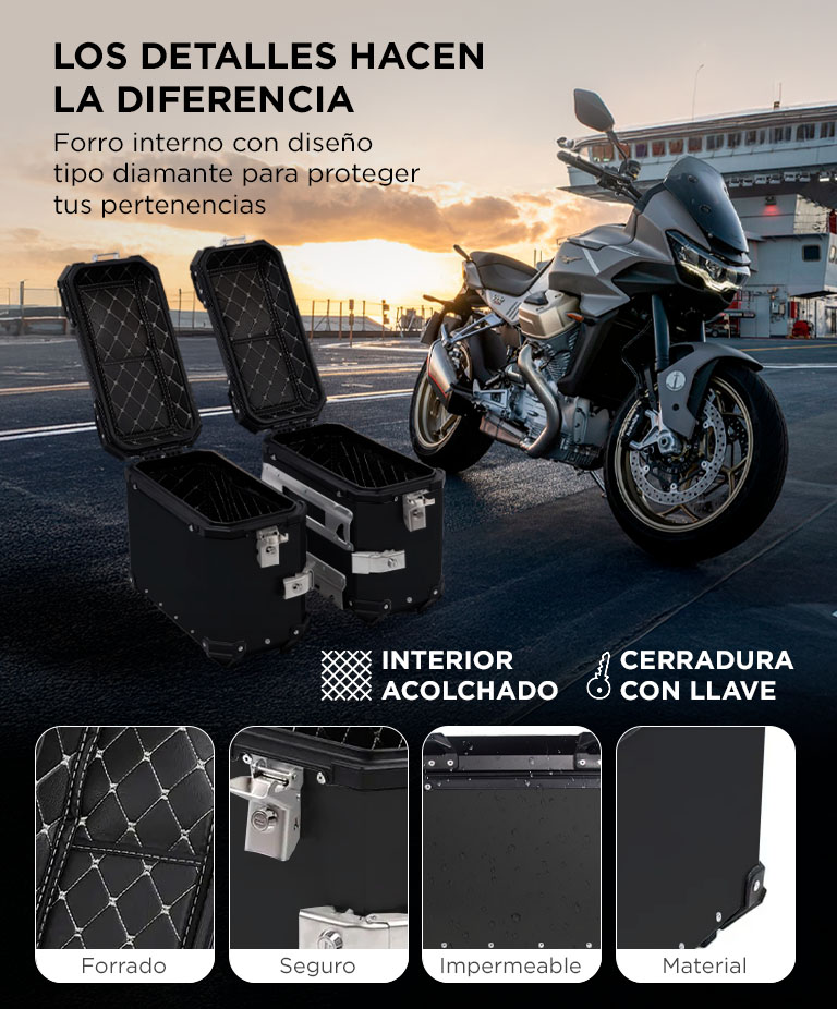 Kit x2 Baules Laterales Para Moto Vetra By Gadnic 38L Aluminio Equipaje Touring Universal - Imagen 4