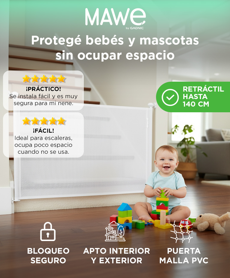 Puerta de Seguridad Retráctil Mawe By Gadnic Gate 140cm Con Bloqueo Para Bebés Niños y Mascotas - Imagen 2