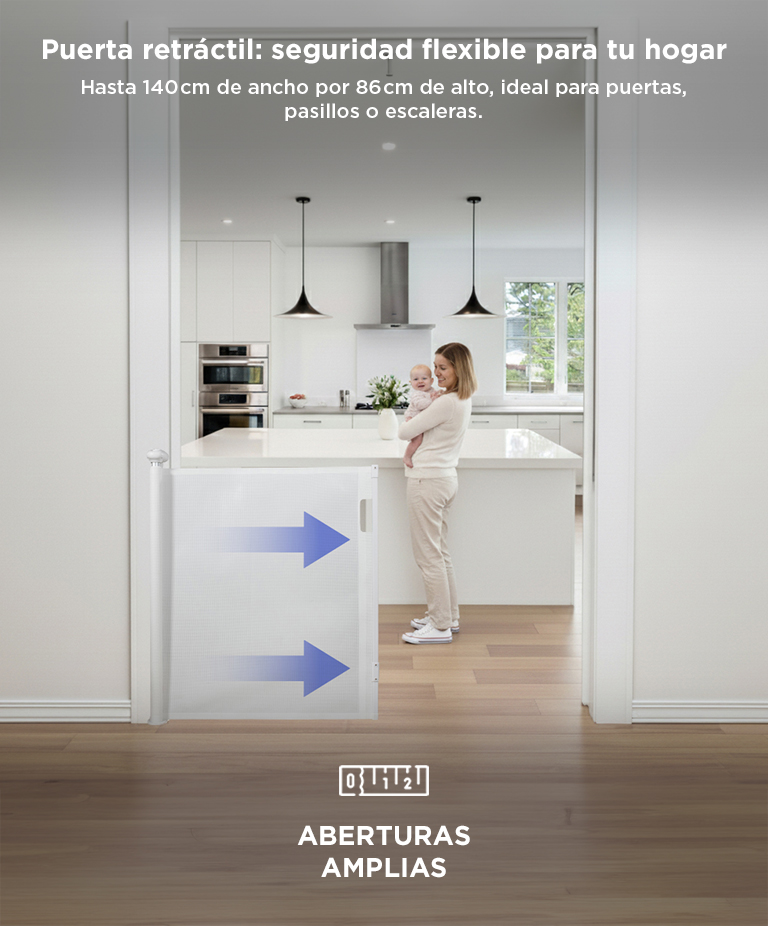 Puerta de Seguridad Retráctil Mawe By Gadnic Gate 140cm Con Bloqueo Para Bebés Niños y Mascotas - Imagen 3