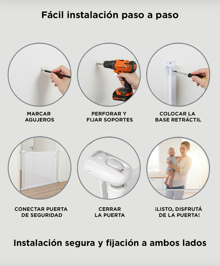 Puerta de Seguridad Retráctil Mawe By Gadnic Gate 140cm Con Bloqueo Para Bebés Niños y Mascotas - Imagen 4