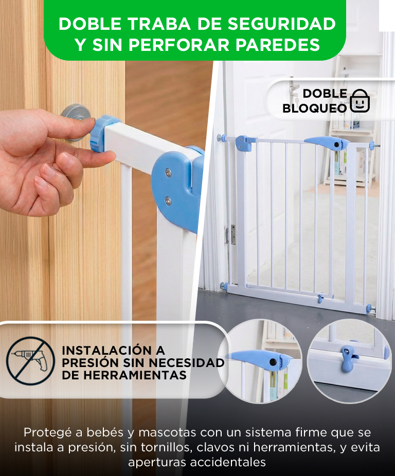 Puerta de Seguridad para Bebes y Mascotas Gadnic Ajustable Sin Perforar Doble Traba Cierre Automatico Doble Sentido Uso Interior - Imagen 4