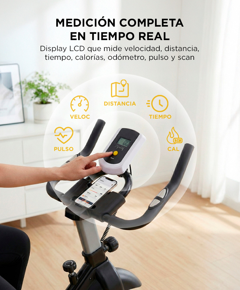 Bicicleta Fija De Spinning Force By Gadnic Disco De Inercia 6 Kg Con Amortiguador Display LCD Soporte De Botellas - Imagen 3