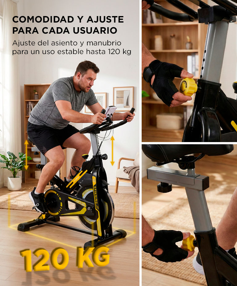 Bicicleta Fija De Spinning Force By Gadnic Disco De Inercia 6 Kg Con Amortiguador Display LCD Soporte De Botellas - Imagen 4
