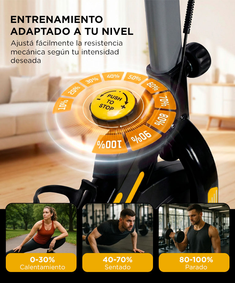 Bicicleta Fija De Spinning Force By Gadnic Disco De Inercia 6 Kg Con Amortiguador Display LCD Soporte De Botellas - Imagen 5