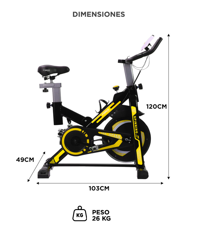 Bicicleta Fija De Spinning Force By Gadnic Disco De Inercia 6 Kg Con Amortiguador Display LCD Soporte De Botellas - Imagen 7
