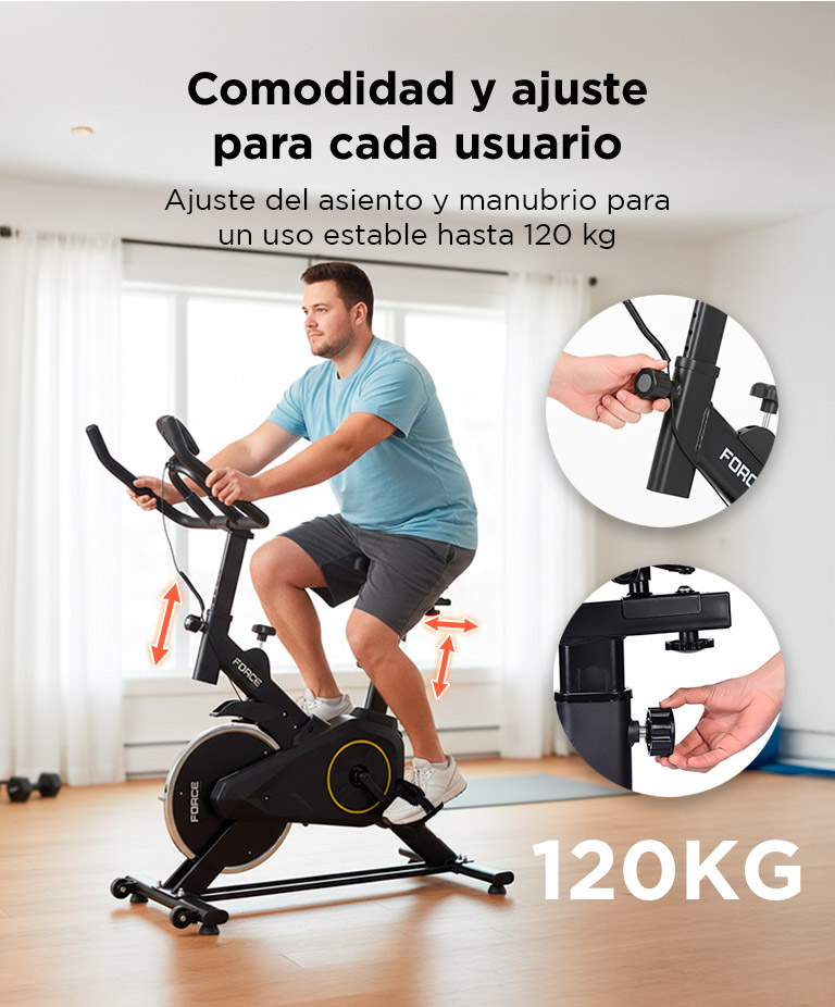 Bicicleta Fija De Spinning Force By Gadnic Disco De Inercia 4 Kg Display LCD Pedales Antideslizantes - Imagen 4