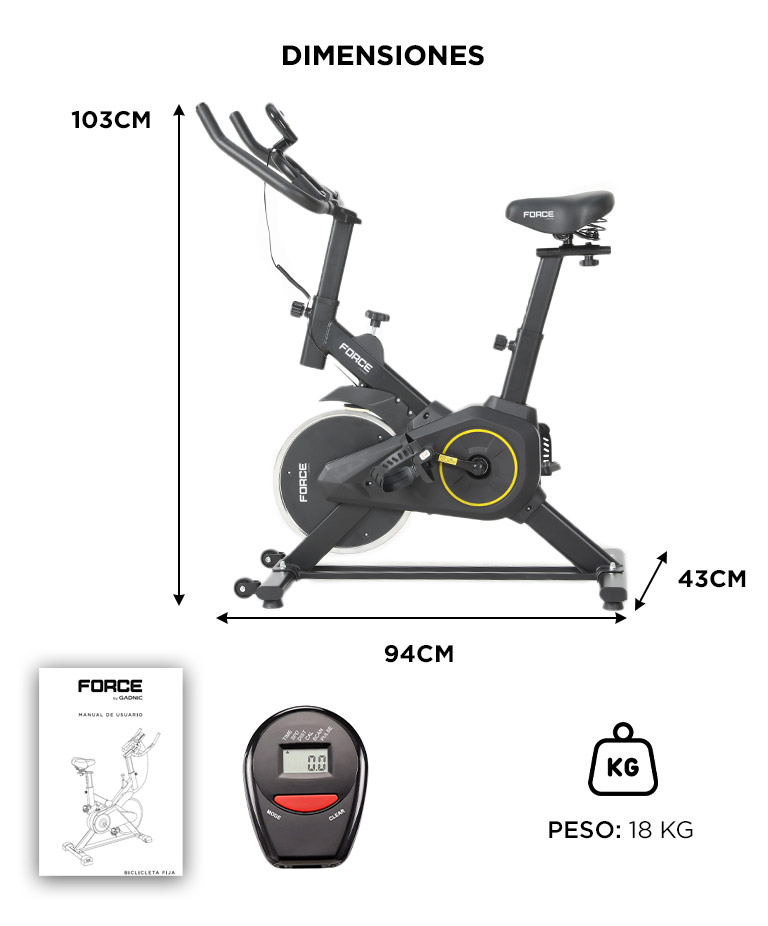 Bicicleta Fija De Spinning Force By Gadnic Disco De Inercia 4 Kg Display LCD Pedales Antideslizantes - Imagen 7