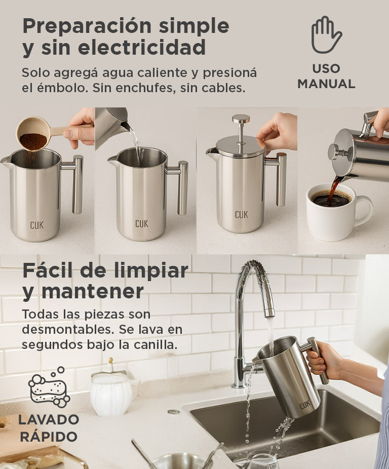 Cafetera Prensa Francesa Gadnic Acero Inoxidable Térmica - Imagen 4
