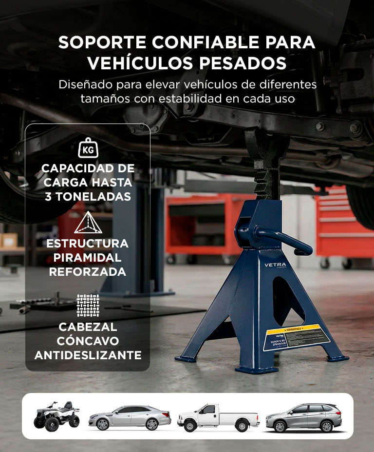 Caballetes Para Auto Vetra By Gadnic 3 Toneladas Trípode Altura Ajustable - Imagen 3