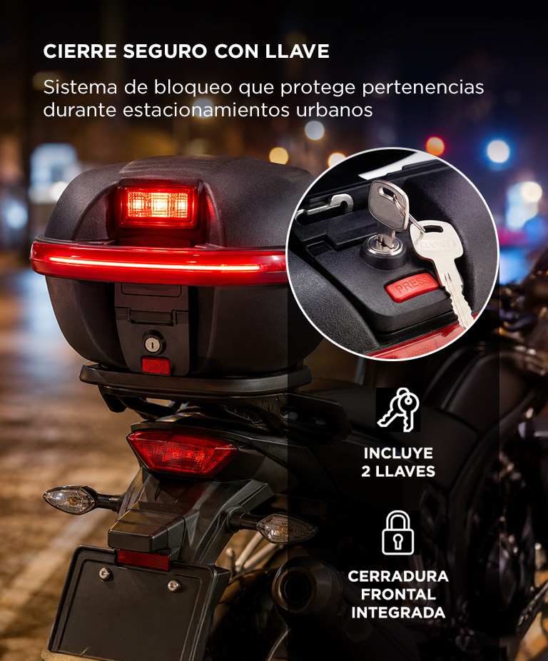 Baul Para Moto Cucyma 16 Litros Con Llave Reflector Trasero Plastico ABS Universal - Imagen 3