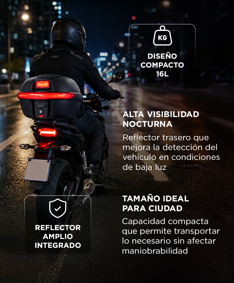 Baul Para Moto Cucyma 16 Litros Con Llave Reflector Trasero Plastico ABS Universal - Imagen 4