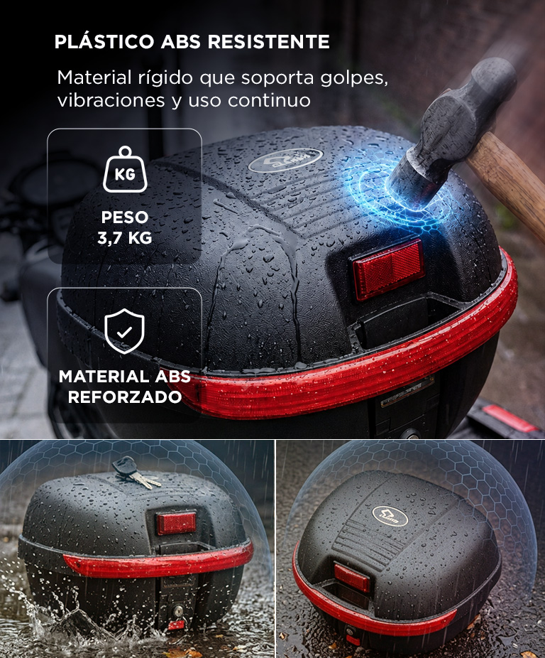 Baul Para Moto Cucyma 16 Litros Con Llave Reflector Trasero Plastico ABS Universal - Imagen 5