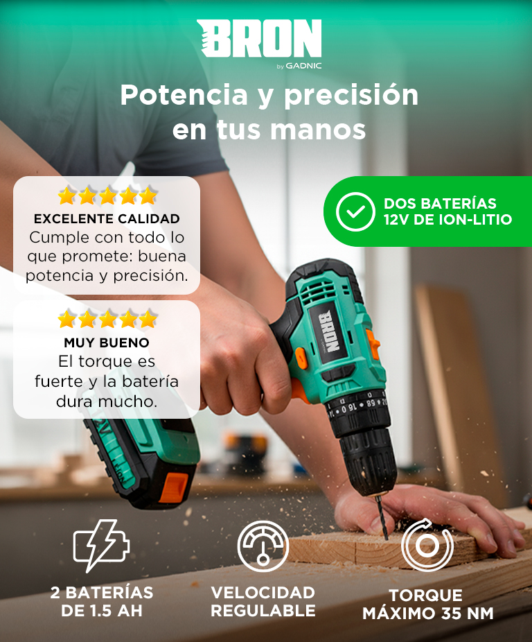 Taladro Percutor Atornillador 12v Bron by Gadnic Potencia y Precisión - Imagen 2