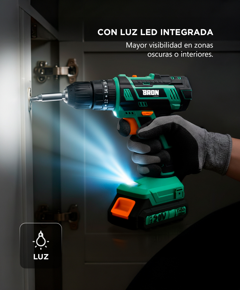 Taladro Bron By Gadnic 20 V Inalámbrico Profesional Luz LED - Imagen 5