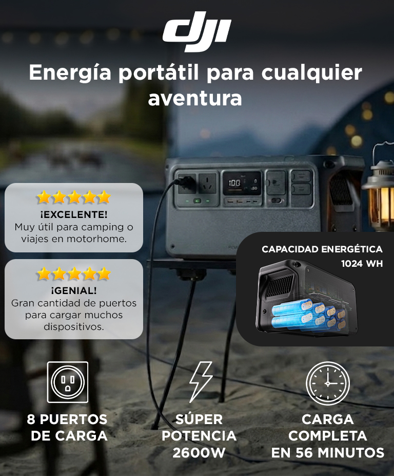 Estacion De Energia DJI Power 1000 V2 1024Wh Salida 2200W Bateria LiFePO4 Carga Rapida Multiples Puertos Diseño Portatil - Imagen 2