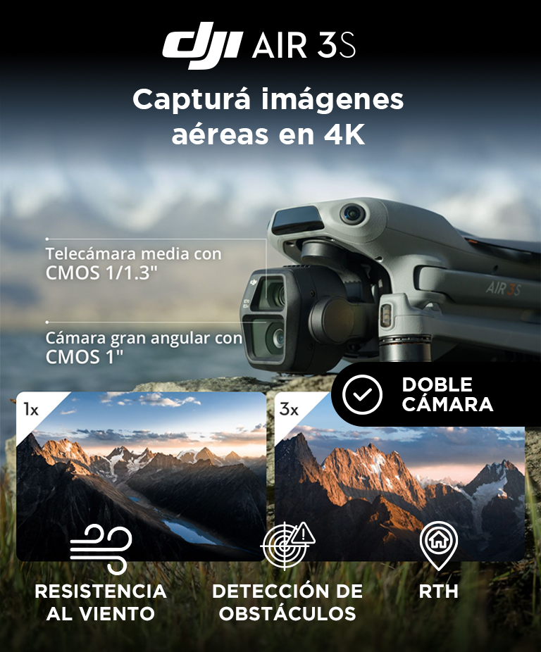 Dron DJI Air 3S (Control Remoto DJI RC-N3) Doble Cámara con Cámara Gran Angular con CMOS 1", Vídeo en 4K/60 fps HDR y 14 Pasos de Rango Dinámico, 45 min Tiempo Máximo de Vuelo - Imagen 2