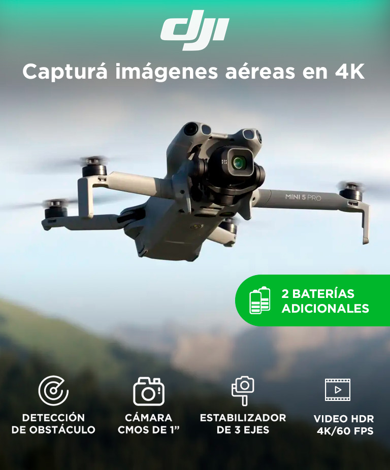 Drone DJI Mini 5 Pro Combo Vuela Más Control Remoto RC-N3, Cámara 50 MP, Video 4K, Sensor CMOS De 1”, Estabilización De 3 Ejes - Imagen 2