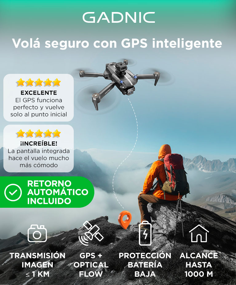 Drone GADNIC Aeroview 4K Pantalla 45 GPS Control Remoto Cámara Dual - Imagen 2