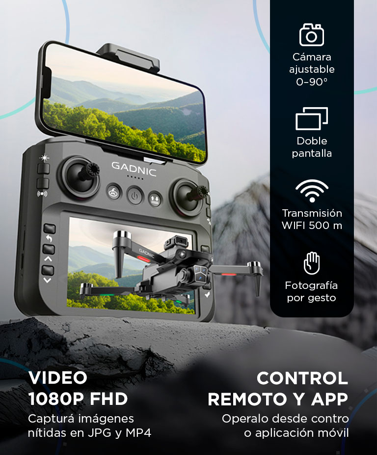 Drone GADNIC Aeroview 4K Pantalla 45 GPS Control Remoto Cámara Dual - Imagen 4