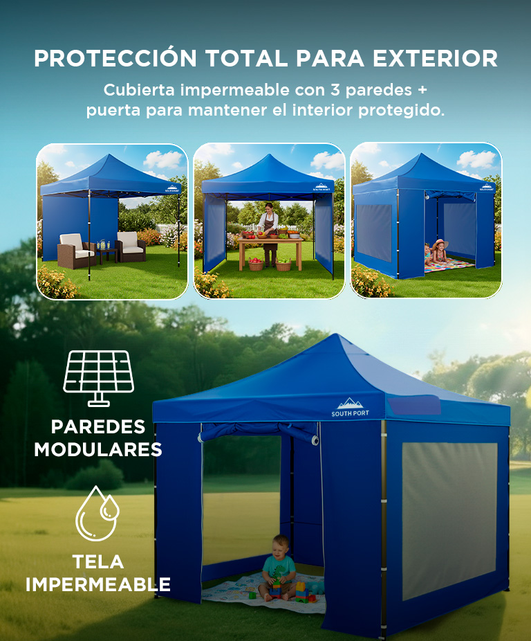 Gazebo Gadnic 3x3 Plegable Impermeable Uso Temporal Toldo Con Paredes Y Puerta Cierre Relampago - Imagen 3