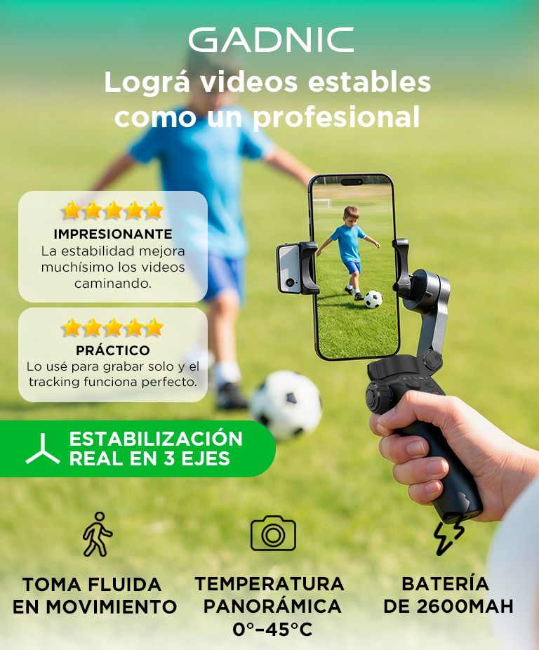 Estabilizador Celular Gadnic Gimbal 3 Ejes Smartphone Video Pro Bateria 2600mAh - Imagen 2