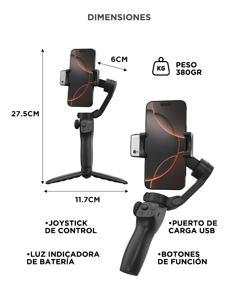 Estabilizador Celular Gadnic Gimbal 3 Ejes Smartphone Video Pro Bateria 2600mAh - Imagen 5