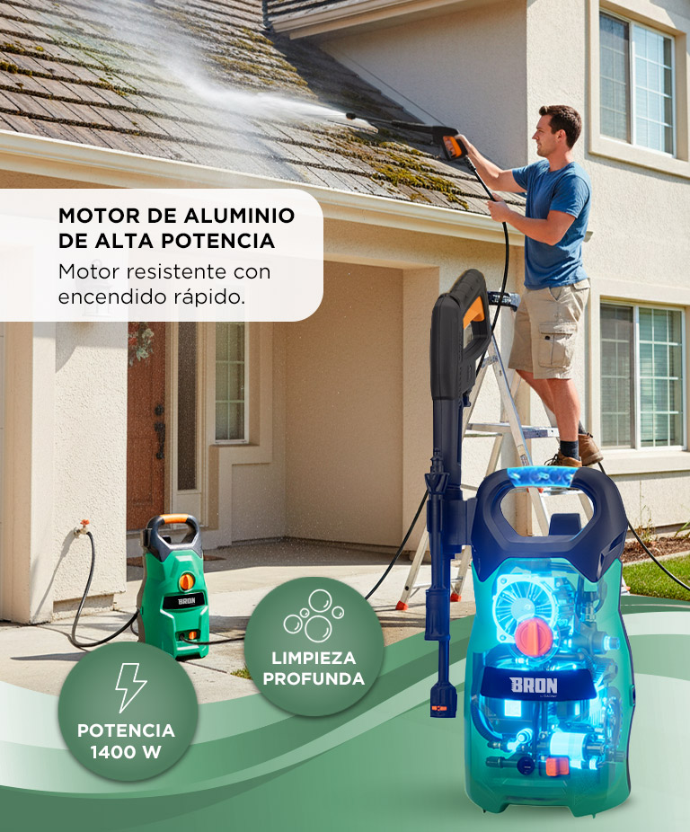 Hidrolavadora Bron By Gadnic Electrica 1400W Alta Presion Caudal 65Lmin Compacta - Imagen 3